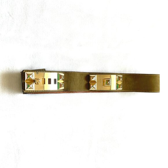 Badge Vintage Leather Studded Suede Leather made in Italy Belt M